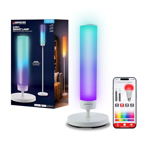 Monster Adjustable 2-in-1 LED Floor & Table Lamp w/ App & Voice Control, Music Sync & RGBIC Multicolor Lighting