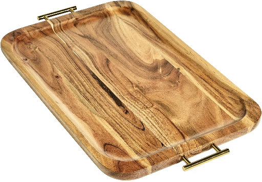 Better Homes & Gardens Acacia Wood Rectangular Tray w/ Gold Handles