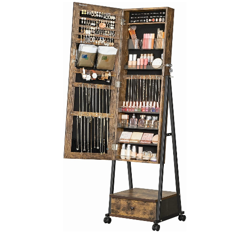SONGMICS Jewelry Cabinet Floor Standing with Full-Length Mirror