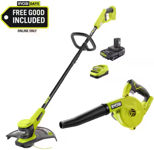 RYOBI ONE+ 18V 13 in. Cordless Battery String Trimmer with 2.0 Ah Battery and FREE Cordless Compact Workshop Blower Deal
