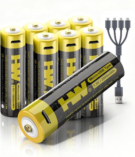 8-Count 1.5V 2800mWh HW Rechargeable Lithium AA Batteries