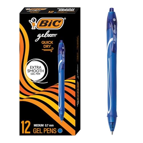 BIC Gelocity Quick Dry Blue Gel Pens, Medium Point, 0.7 mm, 12-Count Deal