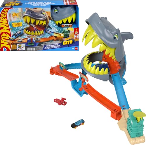 Hot Wheels City Shark Chomp Beach Playset & 1:64 Scale Toy Car Deal
