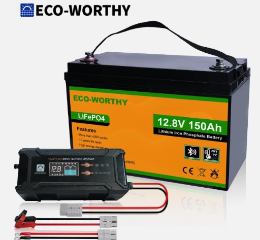 ECO-WORTHY 1920Wh 12V 150Ah LiFePO4 Lithium Battery + 20A Charger