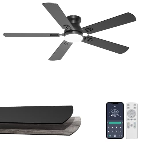 Phylluz 52" Flush Mount Ceiling Fan w/ Dimmable LED Light & Remote Control (Black) Deal