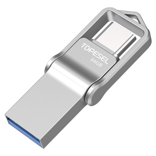 TOPESEL 64GB USB C Metal Flash Drive 2-in-1 OTG USB 3.0 + Type C