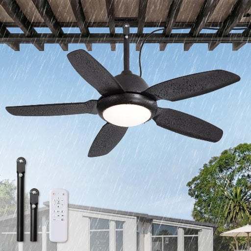 42" Fanbulous IP65 Outdoor Ceiling Fan w/ Dimmable LED Light & Remote (Black) Deal