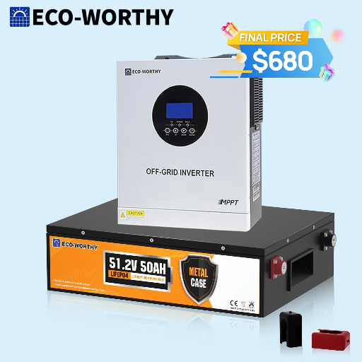 ECO-WORTHY 2560Wh 48V 50Ah Metal Case Lithium Battery + 5kw Off-grid Inverter Deal