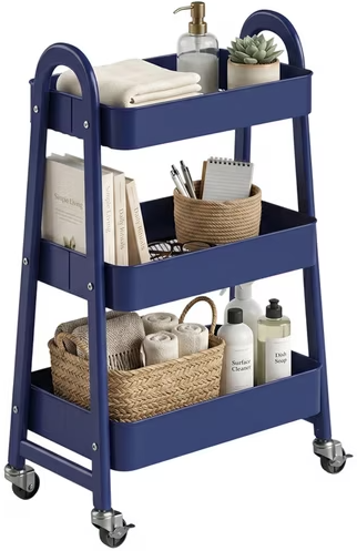 Gianna 3-Tier Metal Utility Cart w/ Lockable Wheels (Blue) Deal