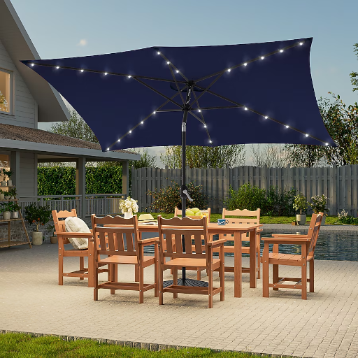ACEGOSES 10-ft Steel Navy Push-button Tilt Market Patio Umbrella with Lights Deal