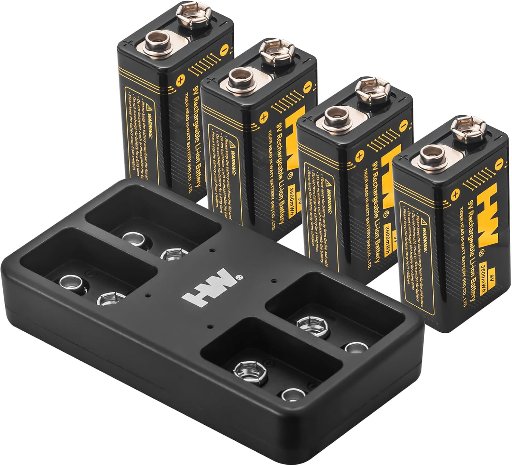 4-Pack HW 3600mWh Rechargeable 9 Volt Battery w/ Charger