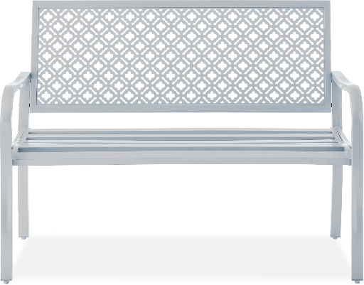 Best Choice Products Indoor Outdoor Steel Garden Bench w/ Geometric Backrest, Foot Levelers - Light Gray