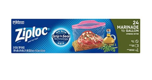 Ziploc Marinade Bags Half Gallon 72 Total Bags