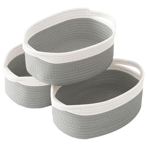 HZFTJOY 12"x8"x5" Woven Cotton Rope Basket 3-Pack Deal