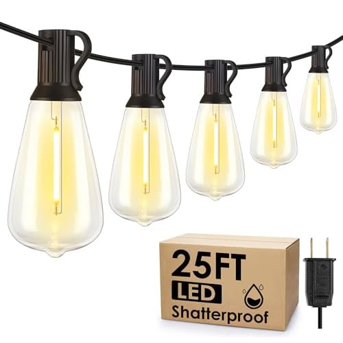 Larkvue 25FT Outdoor String Lights with 10+1 LED Dimmable Waterproof Shatterproof ST38 Retro Edison 2700K Bulbs