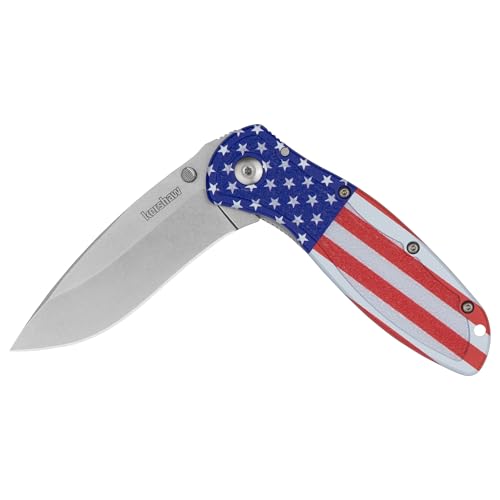 Kershaw Blur USA Flag Folding Pocket Knife 3.4 Inch 14C28N Steel Recurve Blade