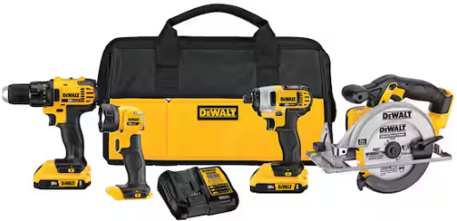 DEWALT 20V MAX Cordless 4 Tool Combo Kit with (2) 20V 2.0Ah Batteries