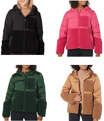 Amazon Essentials Women's Full Zip Sherpa Fleece Hooded Puffer Jacket