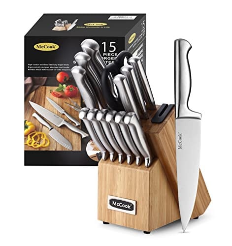 McCook MC19 German Stainless Steel Kitchen Knife Block Sets with Built-in Sharpener Deal