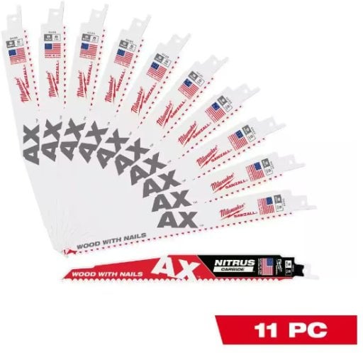 Milwaukee 10-Pack 9" 5 TPI AX Nail-Embedded Wood Cutting SAWZALL Reciprocating Saw Blade Set