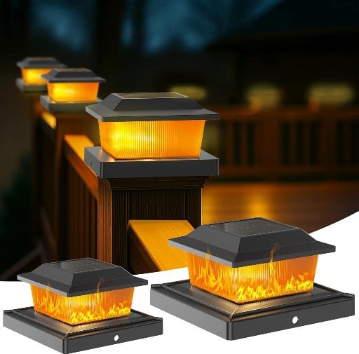 Keilaimo Solar Fence Post Solar Lights with Flickering Flame & Warm Modes 12-Pack
