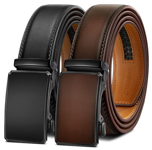 Men's Ratchet Leather Belt 2-Pack Trimmable 1 3/8" Deal
