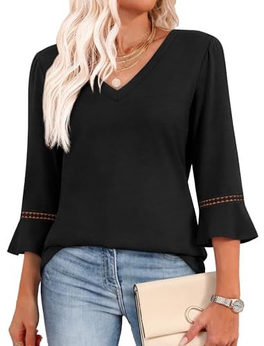 WIHOLL 3/4 Length Sleeve Tops Lace V Neck Deal