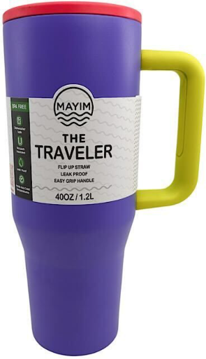 40oz Double Walled Stainless Steel Tumbler with Handle & Built-In Flip Up Straw Deal