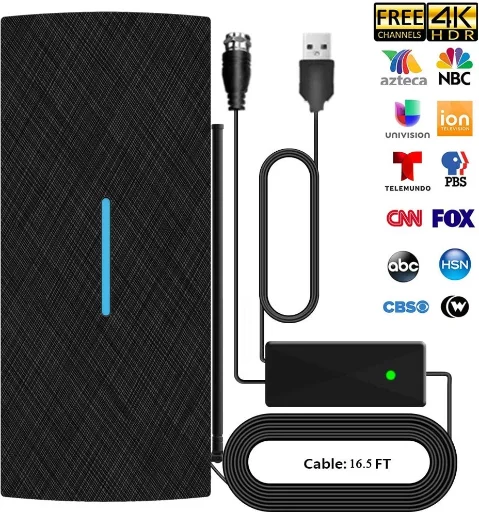 Camkey Amplified Indoor Digital TV Antenna, 90-150 Miles Range, 16' Coax Cable