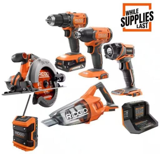 RIDGID 18V Cordless 6-Tool Combo Kit with 2.0 Ah Battery Deal