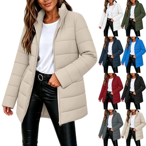 Puffer Jacket Mid Length Stand Collar Coat  Deal