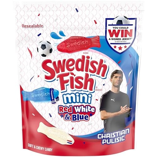 Swedish Fish Mini Soft & Chewy Candy Bag 6 X 1.8 lb Bags (Red, White & Blue) Deal