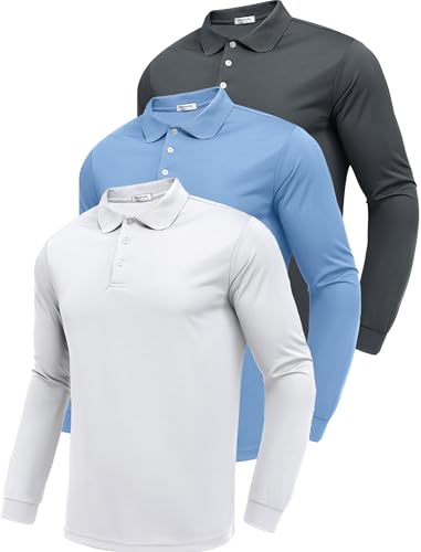 PINSPARK Men's Long Sleeve Golf Polo Shirts 3-Pack Deal