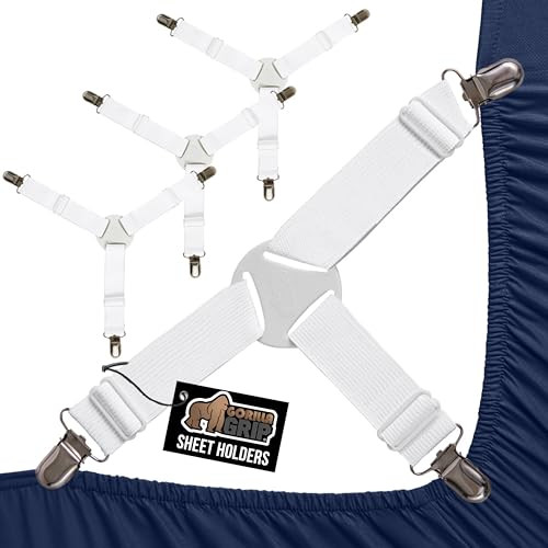 GORILLA GRIP Adjustable Elastic Bed Sheet Holders w/ Metal Clips 4-Pack