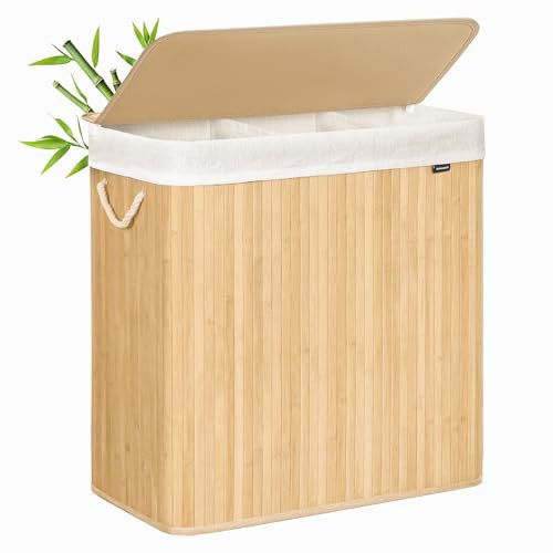 39.6 Gallons (150L) SONGMICS 3-Section Bamboo Laundry Basket