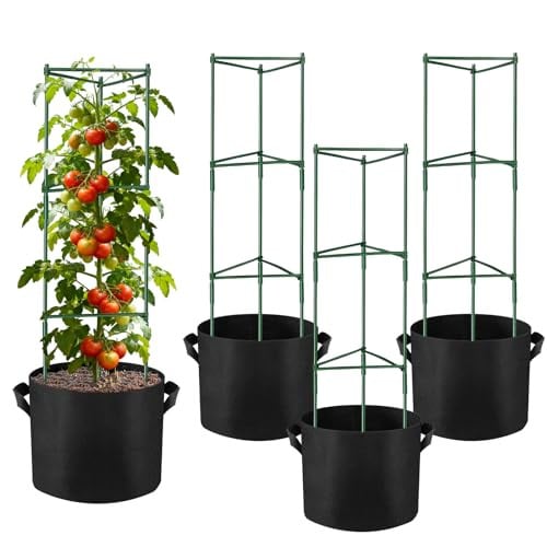 4-Pack of 48" Tomato Cages + 10 Gallon Grow Bags Deal