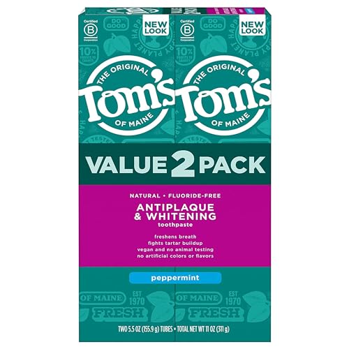 Tom's of Maine Fluoride-Free Antiplaque & Whitening Natural Toothpaste 5 x 2-Pack 5.5-Oz