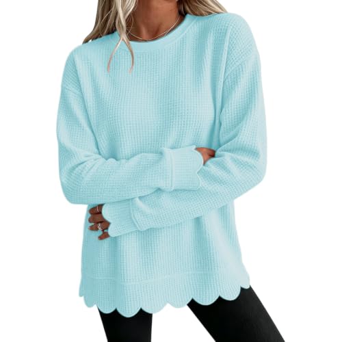 Crew Neck Sweatshirts Scalloped Oversized