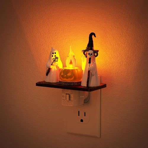 JandCase Halloween Plug-In Night Light: Ghost w/ LED Flickering Flames