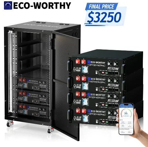 ECO-WORTHY 4Pack 48V 100AH Lithium Battery UL1973+UL9540A+RACK6 V3 Server Rack Deal