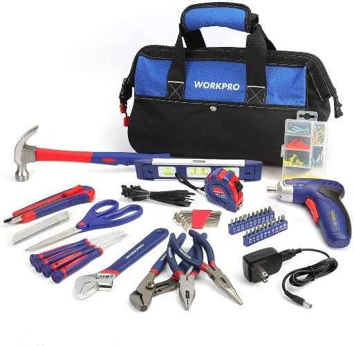 WORKPRO 125-Piece Household Tool Kit with 3.6V Rechargeable Screwdriver