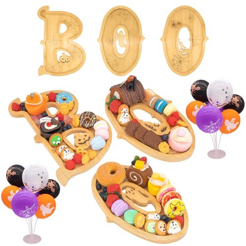3-Piece Nsoyos "BOO" Bamboo Halloween Charcuterie Board Set