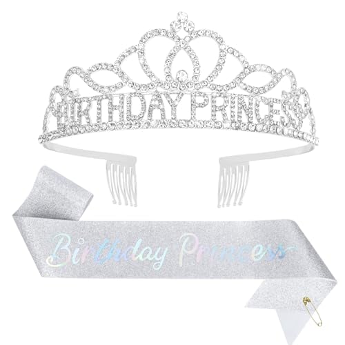 Birthday Princess Crown and Sash Set in Silver