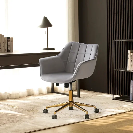 Velvet Upholstered Adjustable Height Swivel Chair