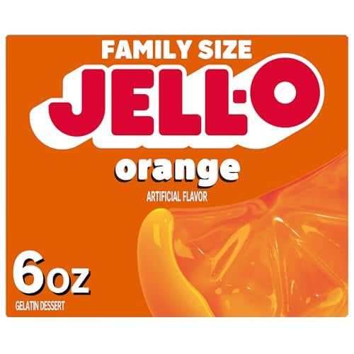 Jell-O Orange Gelatin Dessert Mix, Family Size, 6 oz Box Deal