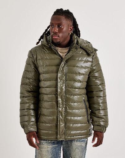 Heads or Tails Men's Puffer Coat Olive Green Deal