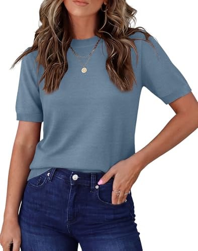 RUMIA Pullover Sweaters for Women Short Sleeve