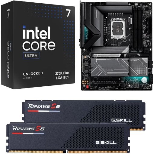 Intel Core Ultra 7 270K Plus, Gigabyte Z890 Eagle WiFi7 Plus 1851, G.Skill Ripjaws S5 32GB DDR5-6000 Kit, Computer Build Bundle