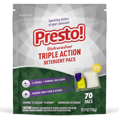 Amazon Brand - Presto! Triple Action Dishwasher Pacs, 70 Count