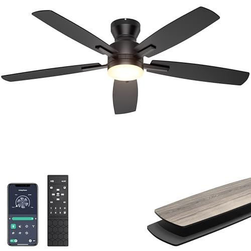 Ohniyou 52" Low Profile Ceiling Fan w/ LED Light & App/Remote Control (Black)